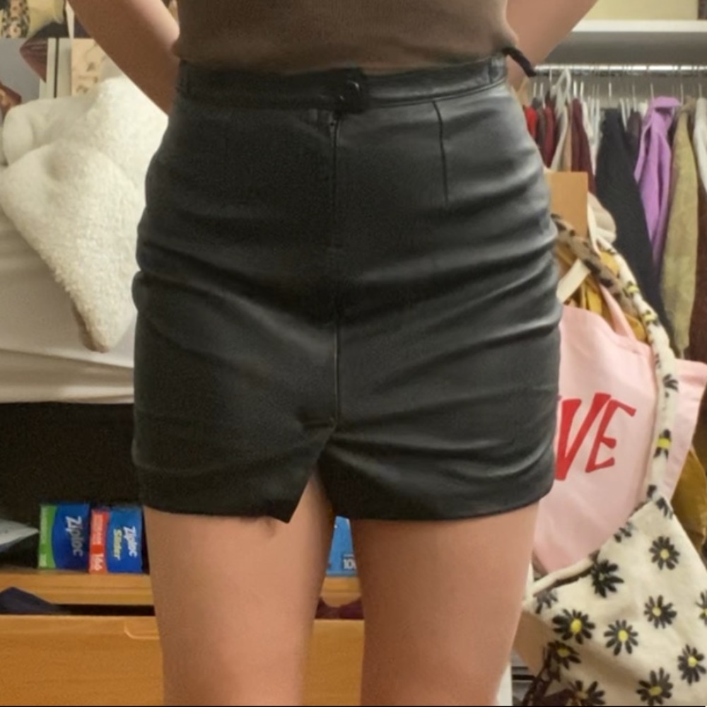 Leather mini skirt